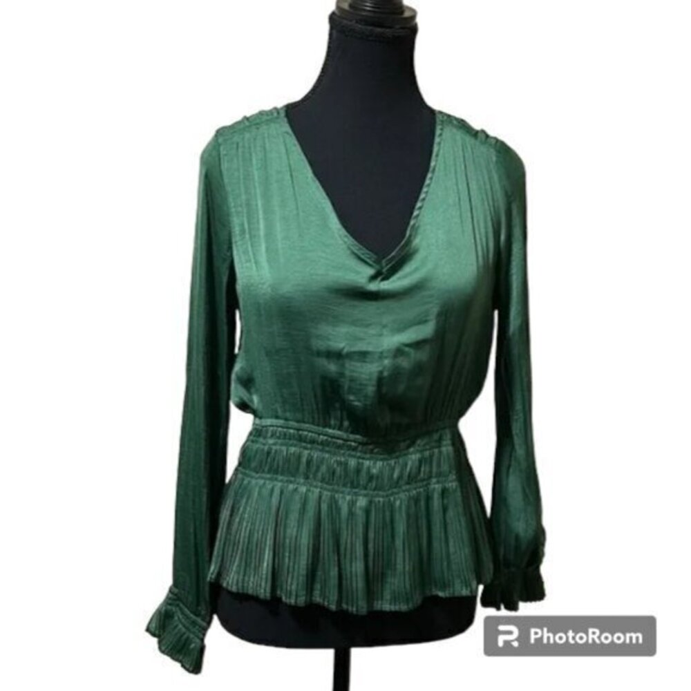 Philosophy Pleated Peplum Top in Emerald Green Size XS NWT